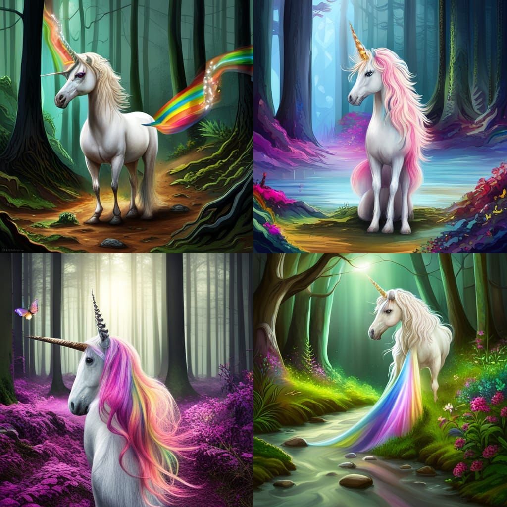 Enchanted Forest Unicorn with Rainbow Horn