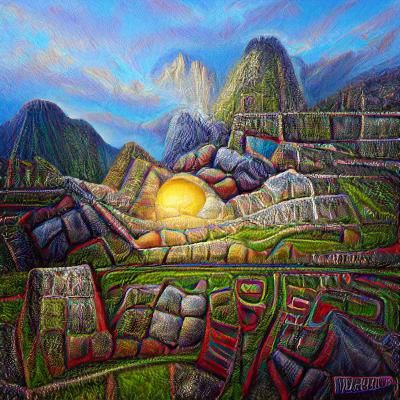 Machu Picchu Sunrise: Hyperrealistic Maximalist Landscape
