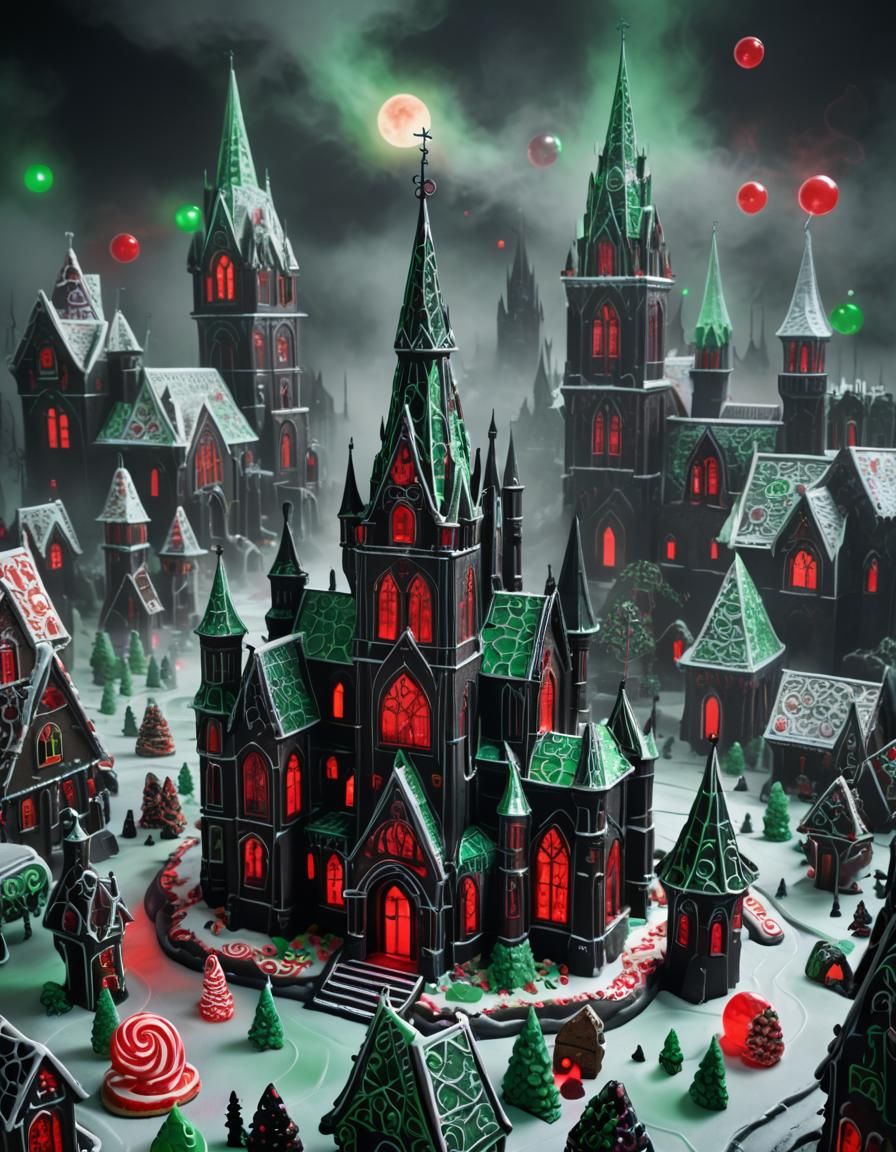 Dark Gothic Gingerbread Cathedral in Twisted Candyland