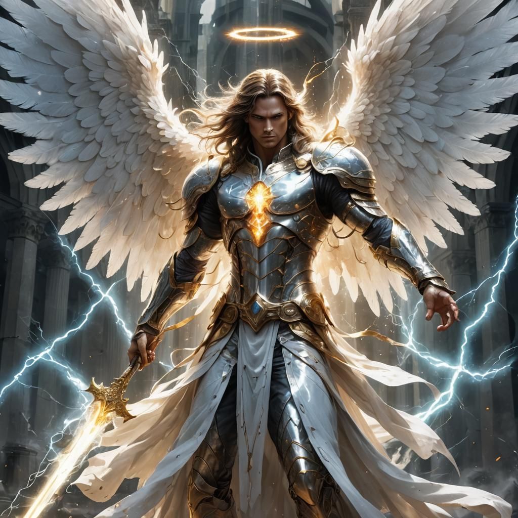 Radiant Angel with Electric Wings in Anime Style