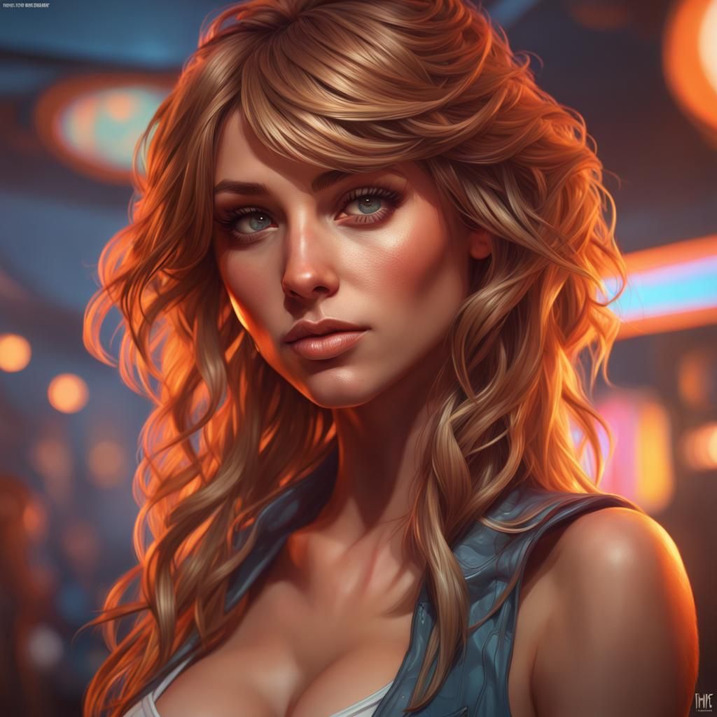 Hooters Girl Portrait in Hyperdetailed Digital Art