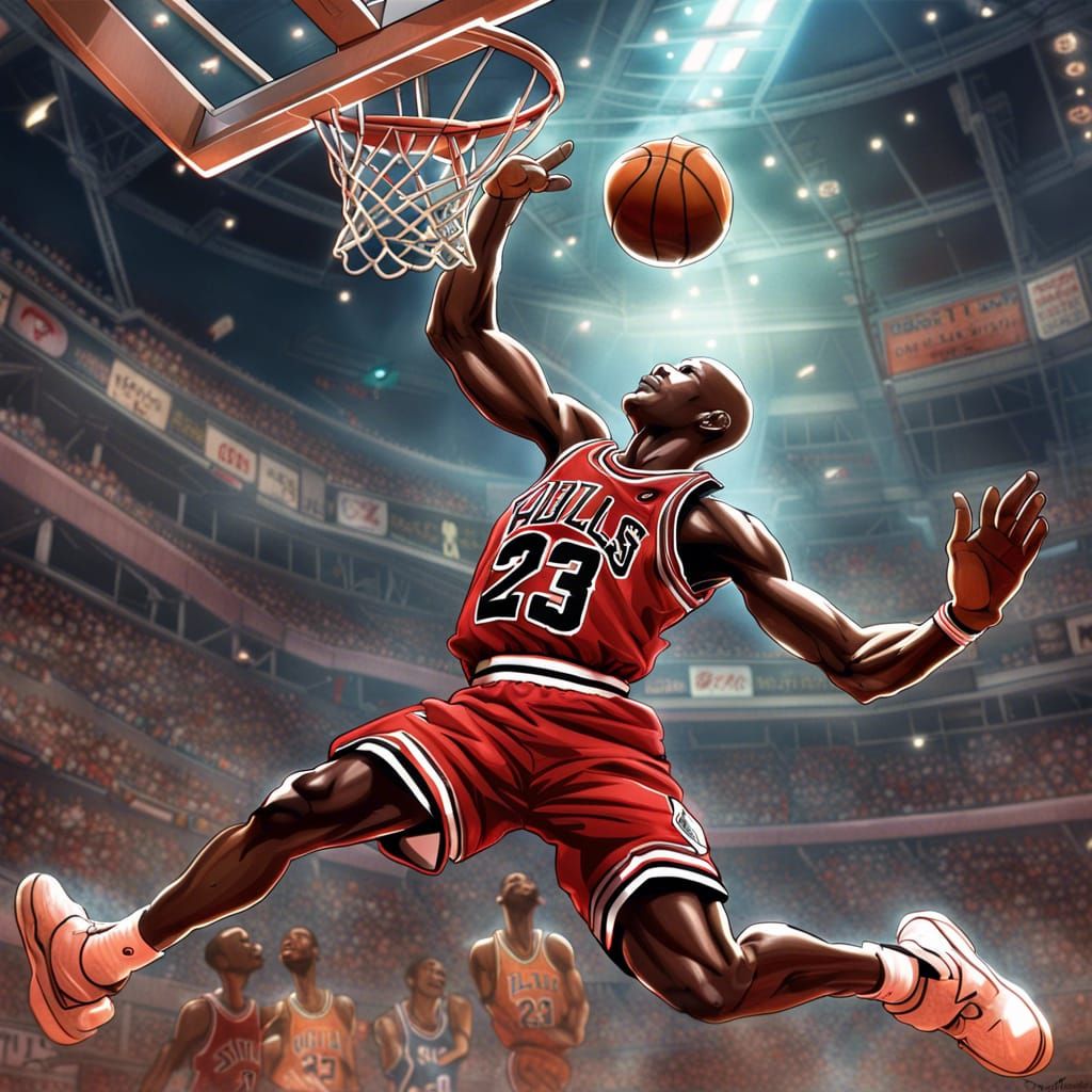 Michael Jordan Dunk in Anime Style