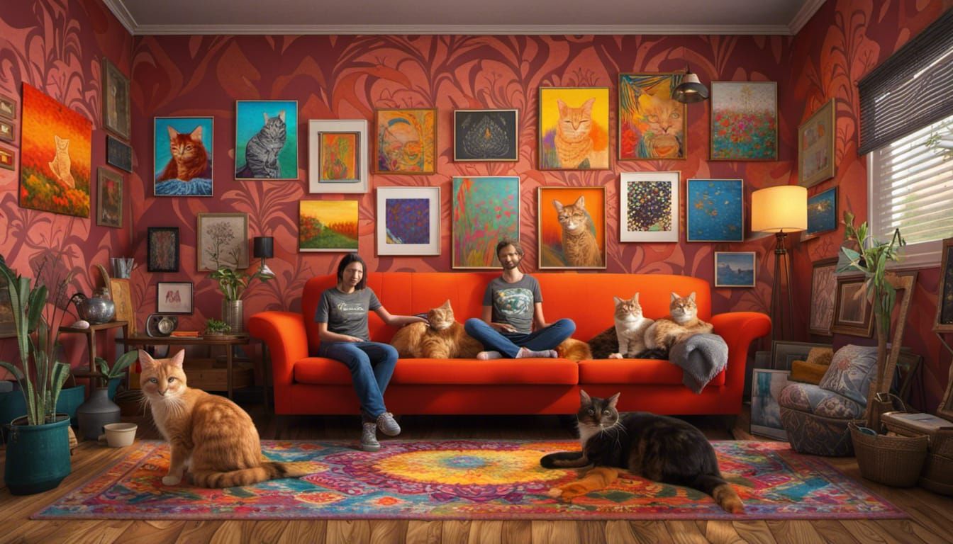 Colorful Interior with Cats in Photorealistic Style
