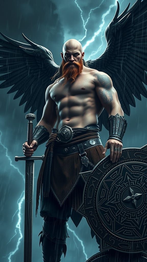 Viking Eagle Warrior in a Dark Fantasy Landscape