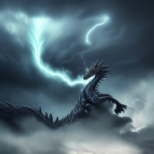 Lightning Dragon in Storm: Hyper-Realistic Digital Painting