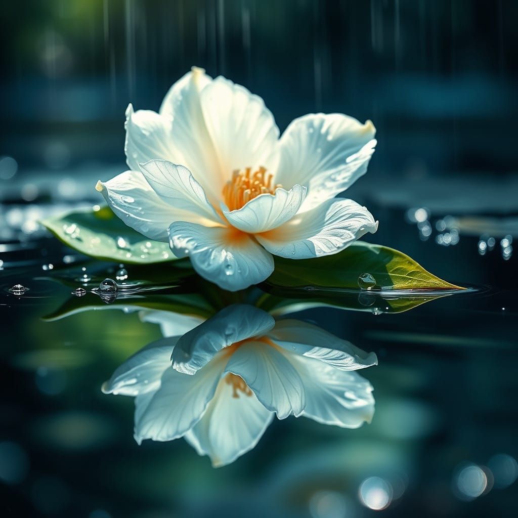 Surreal Gardenia Blooms in Crystal Puddle