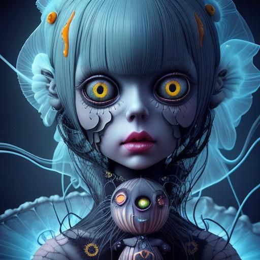 Surreal Doll with Yellow Eyes in Pop Surrealism Style