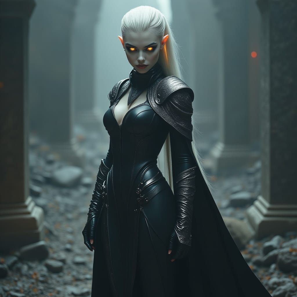 Dark Fantasy Warrior in Shadowy Ruins