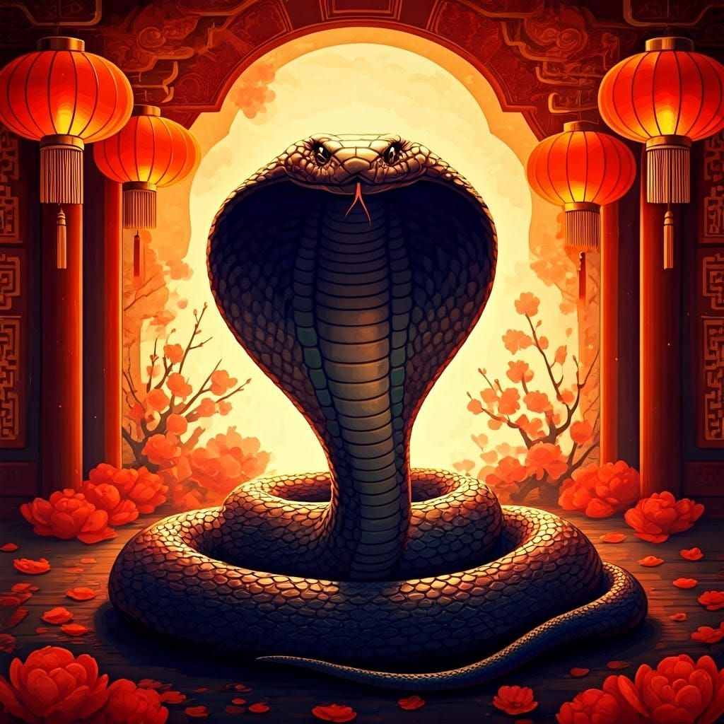Majestic Cobra in Vibrant Chinese Setting