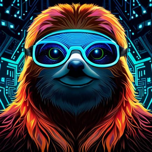 Cyberpunk Sloth with Supercomputer Brain