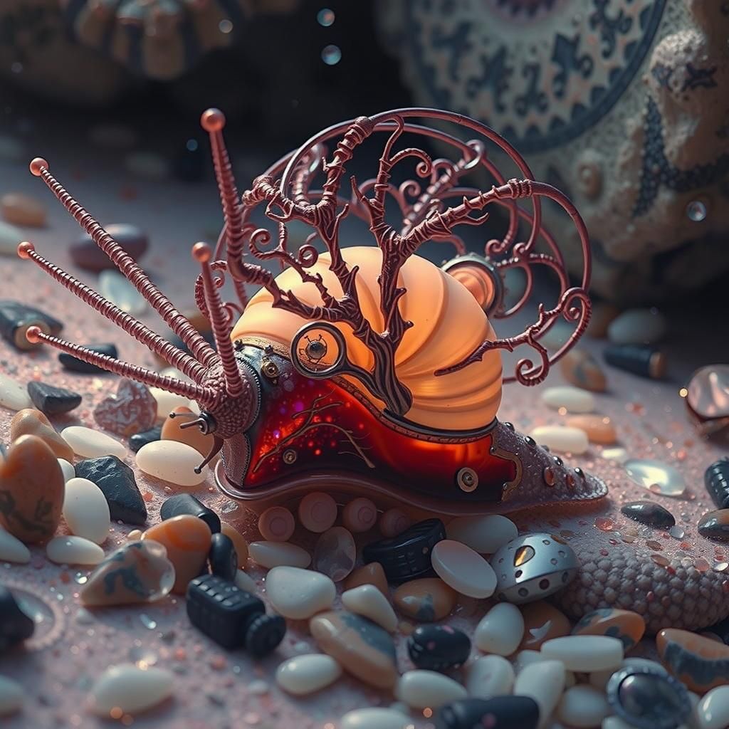 Steampunk Snail with Intricate Copper Shell