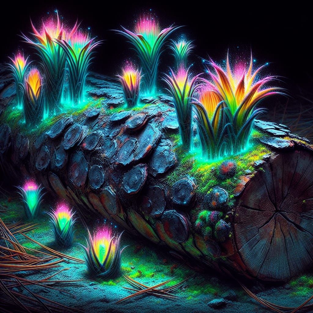 Fallen Pine Tree Sprouts Alien Flowers