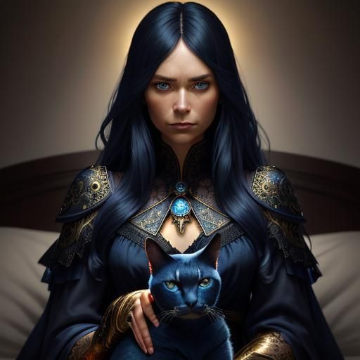 Woman with Cat Portrait in Dark Fantasy Style