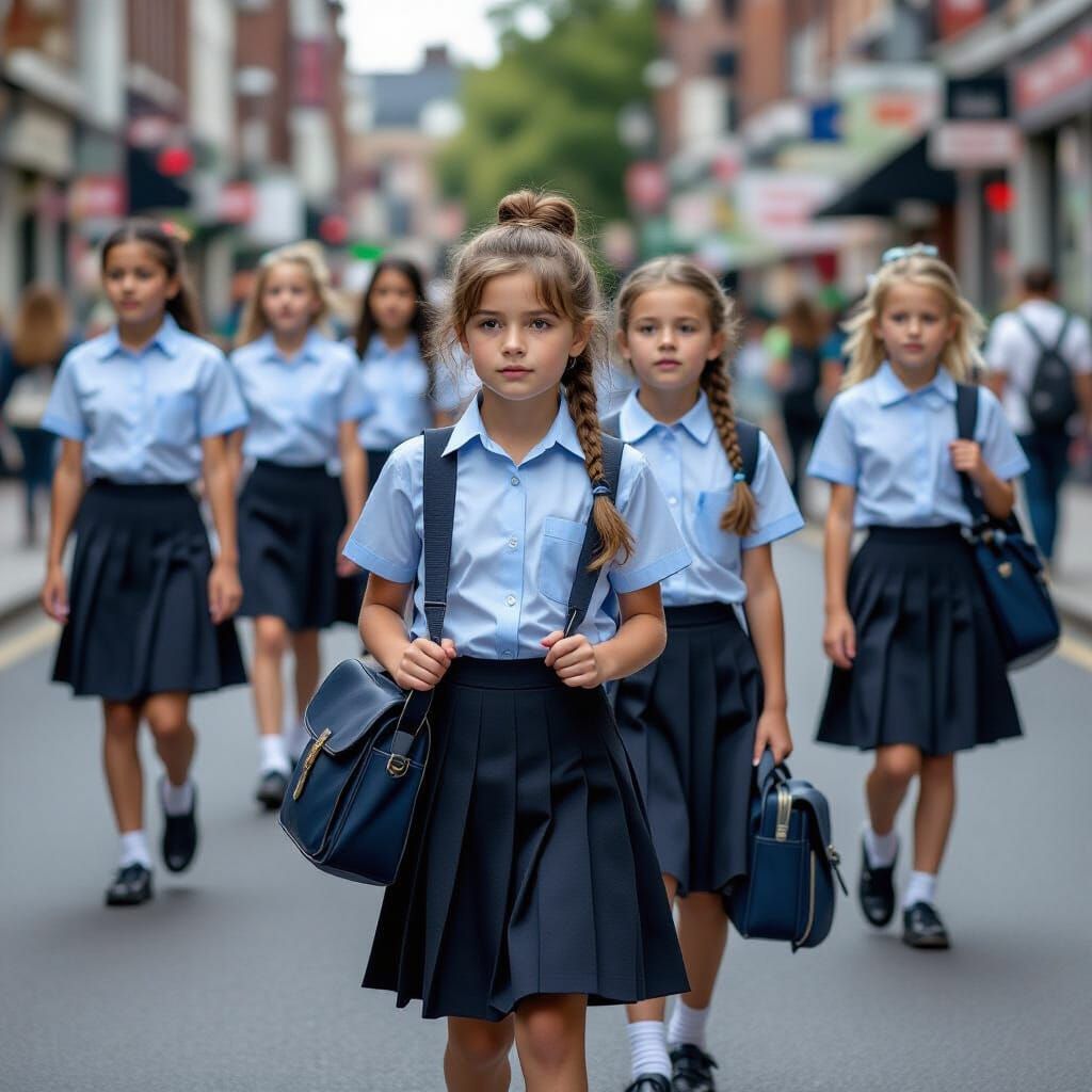 Schoolgirls Walking Home: Candid Street Photography