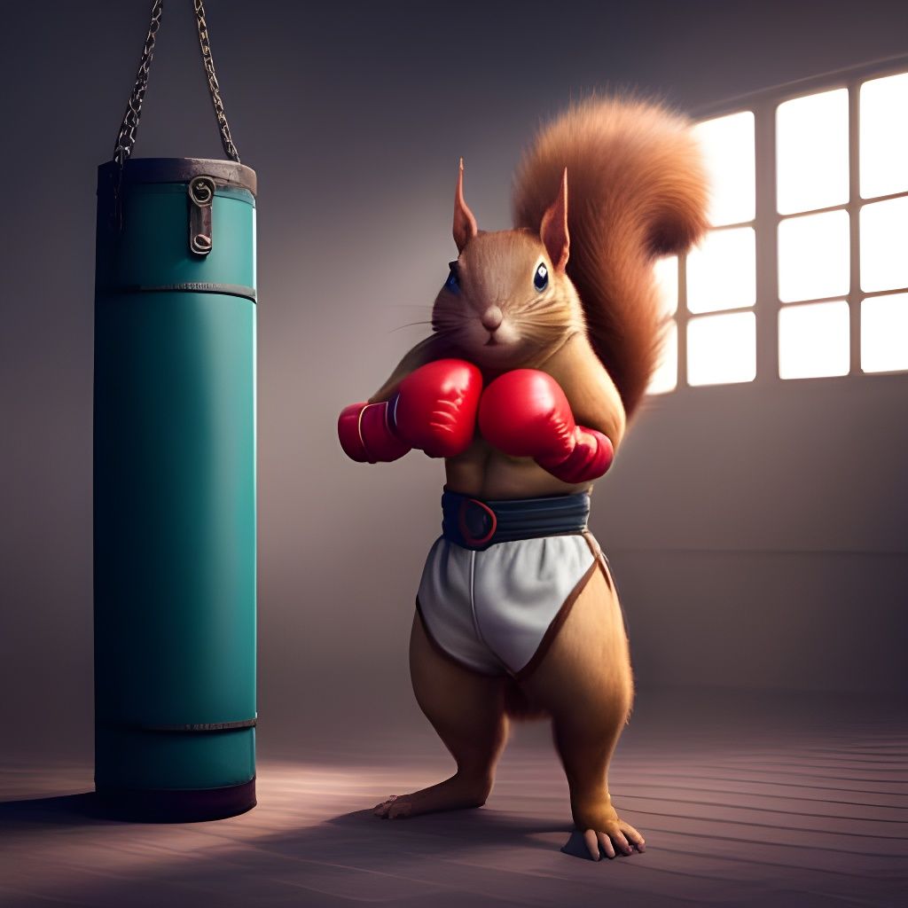 Squirrel Boxer Training for Match, 3D Rendered