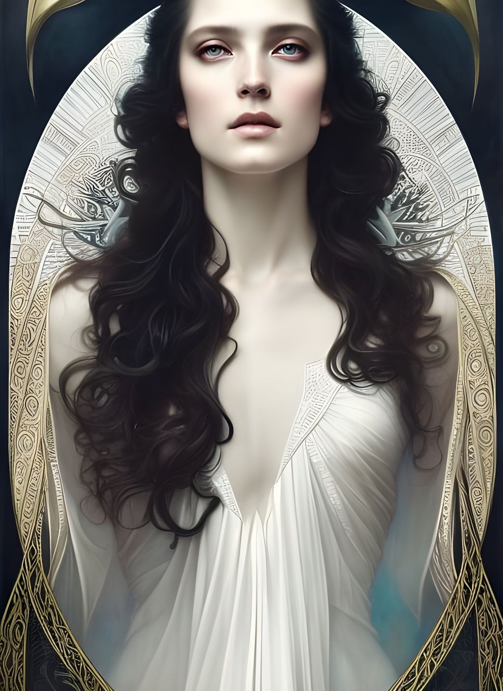 Pale White Goddess Portrait in Art Nouveau Style