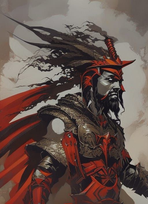 Epic Spartan Warrior Portrait in Gouache Style