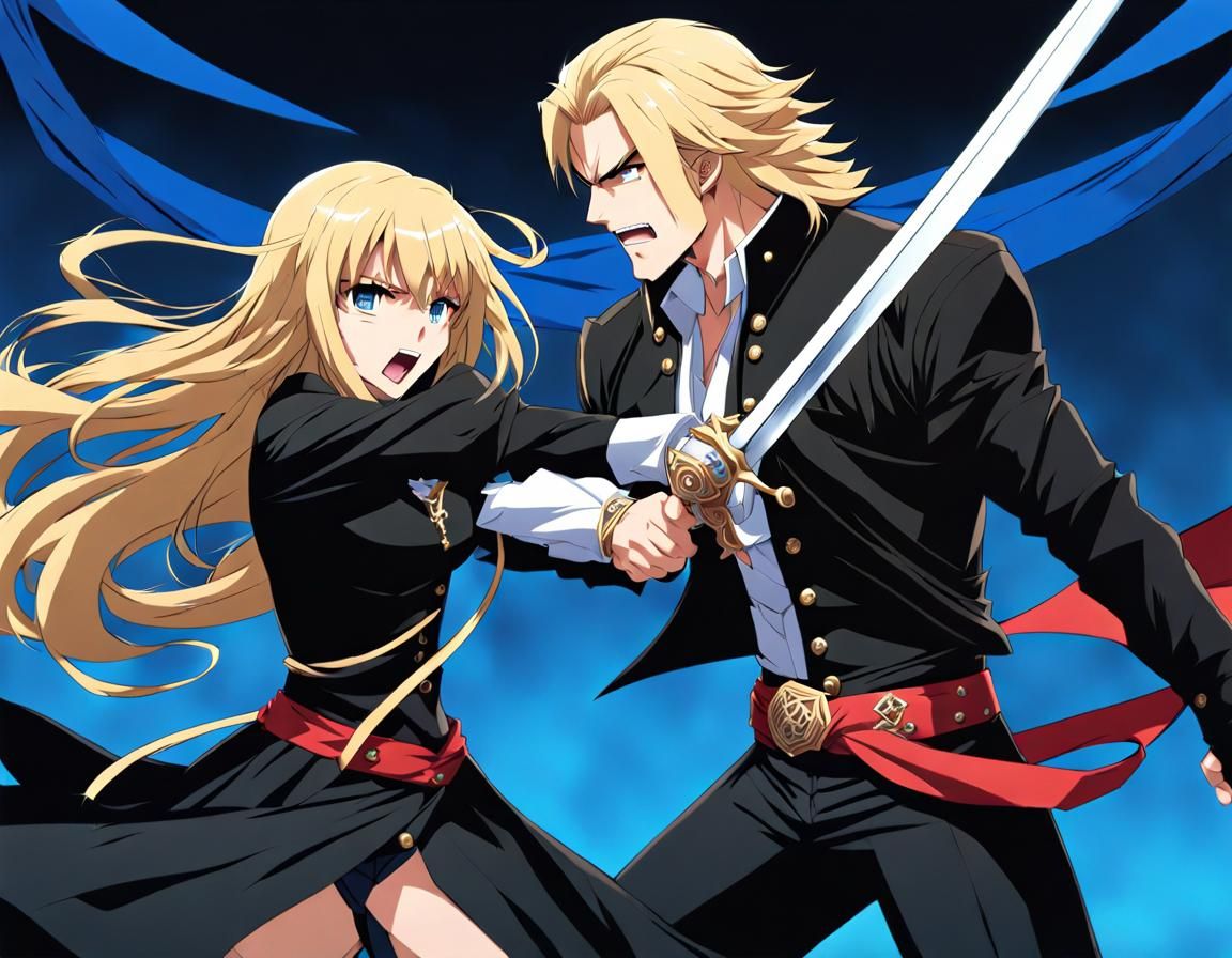 Anime Knight Hands Over Sword in Epic Fight