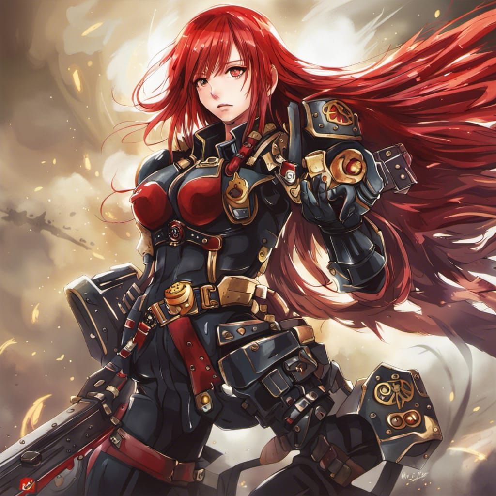 Red-Haired Girl in Warhammer 40K, Anime Style