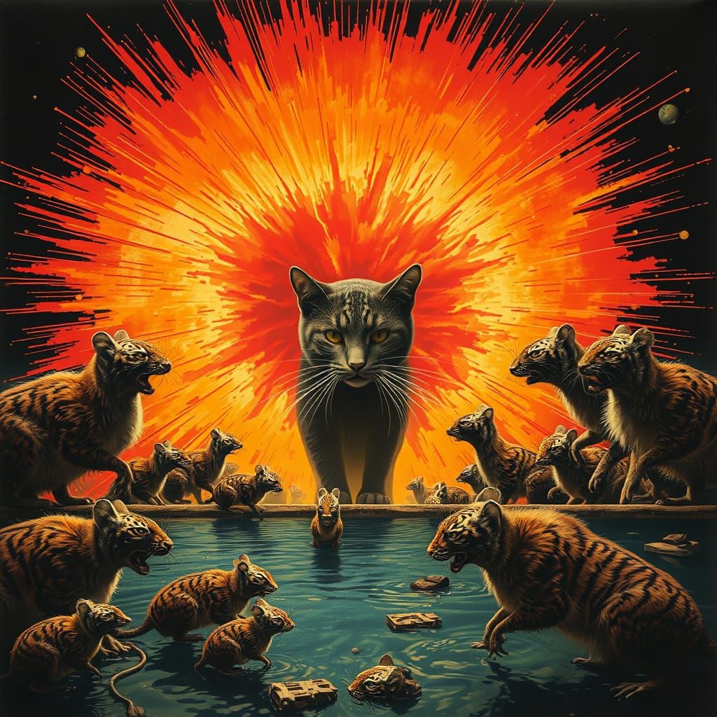 Cat Explodes as Supernova Near Pool of Ostrich Tiger Mice