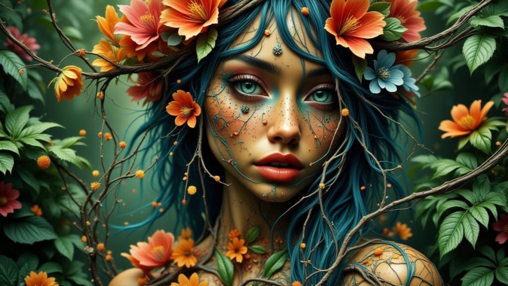 Floral Dryad in Hypermaximalist Style