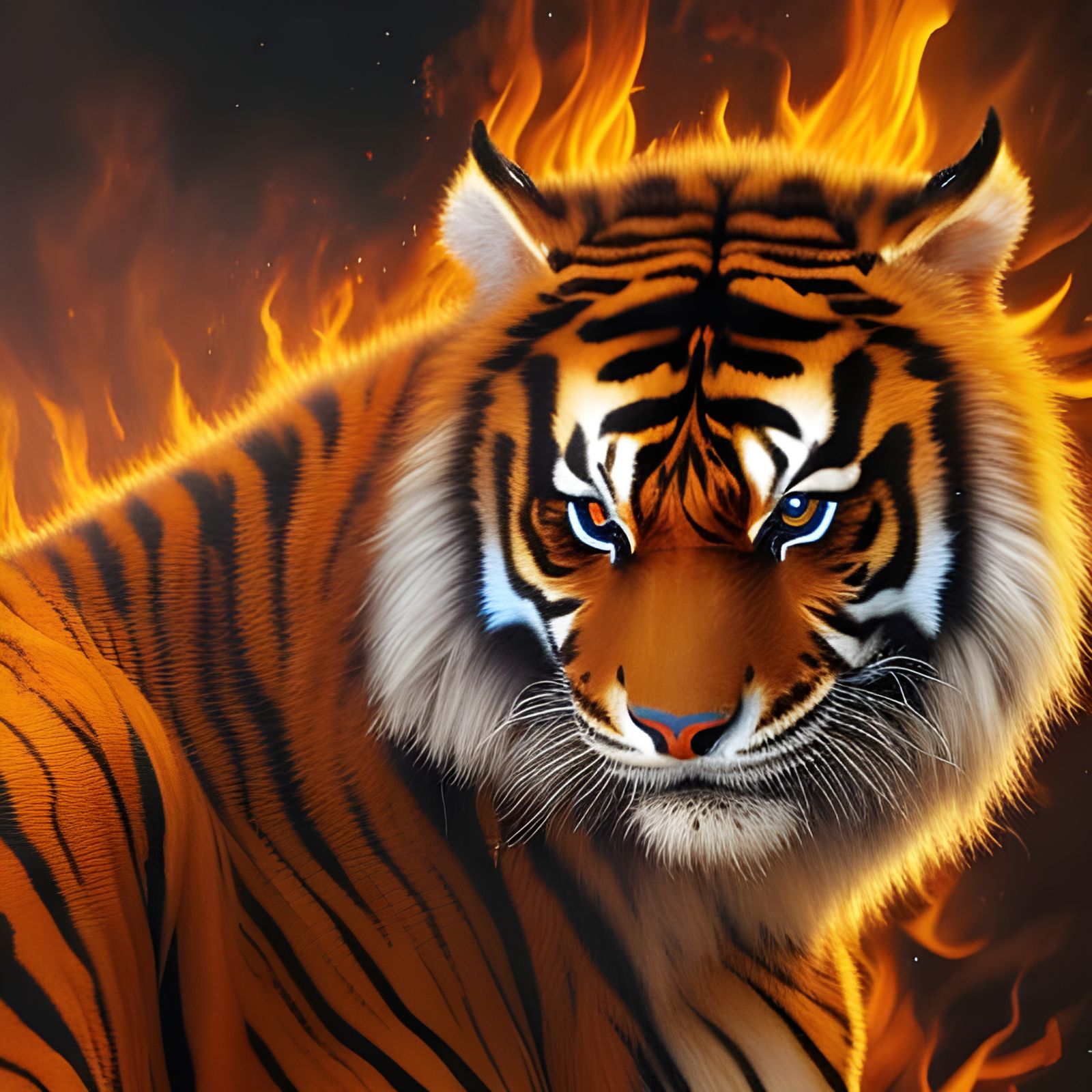 Fiery Tiger: Hyperdetailed Brutalist Digital Art