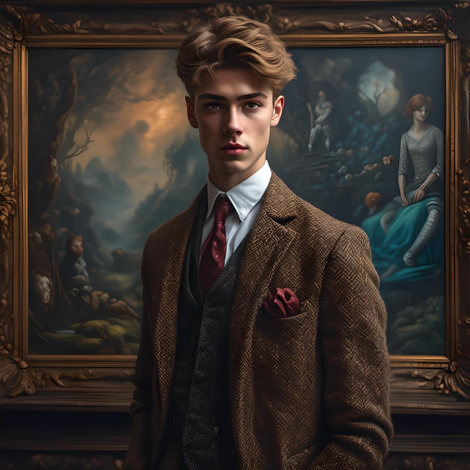 Portrait of Young Man in Tweed Jacket