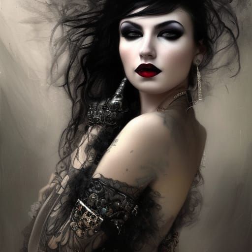 Gothic Pin-Up Portrait with Intricate Jewelry