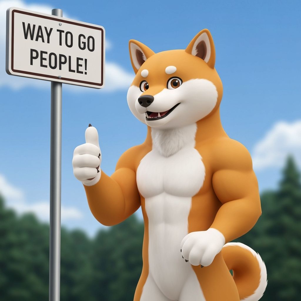 Shiba Inu Gives Thumbs Up Next to 'Way to Go' Sign