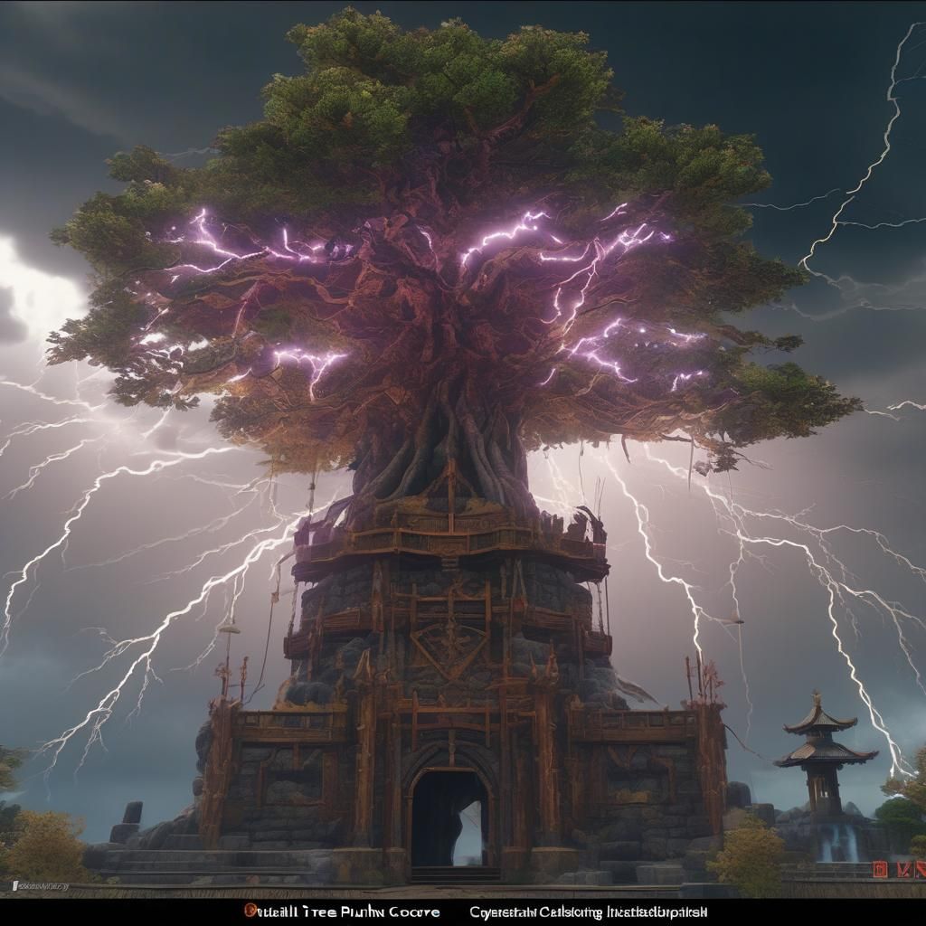 Castlepunk Portal-Tree with Lightning, Fantasy Concept Art