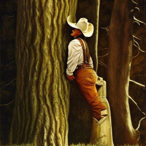 Cowboy's Arboreal Affection: A Comic Book Scene