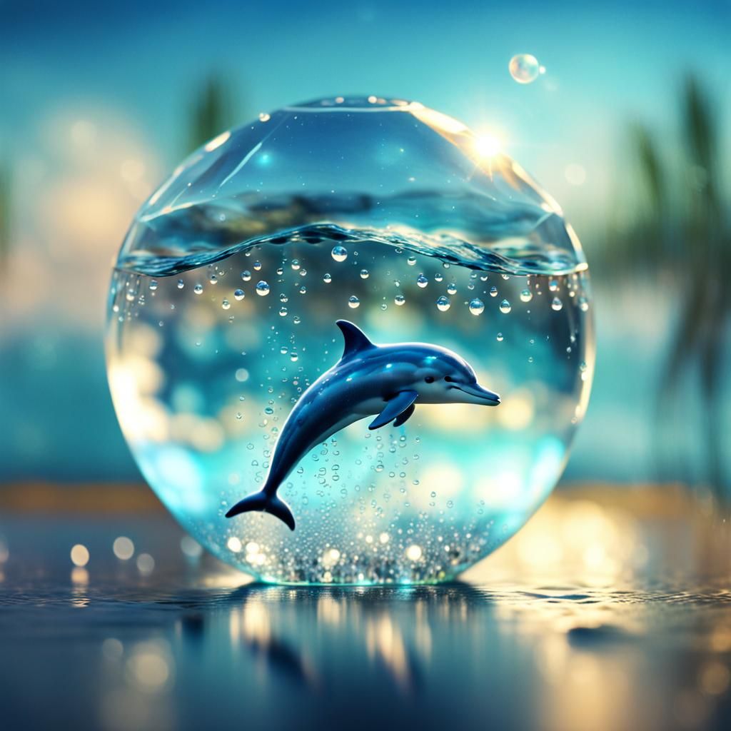 Crystal Dolphin in Ocean Light, Realistic 4K