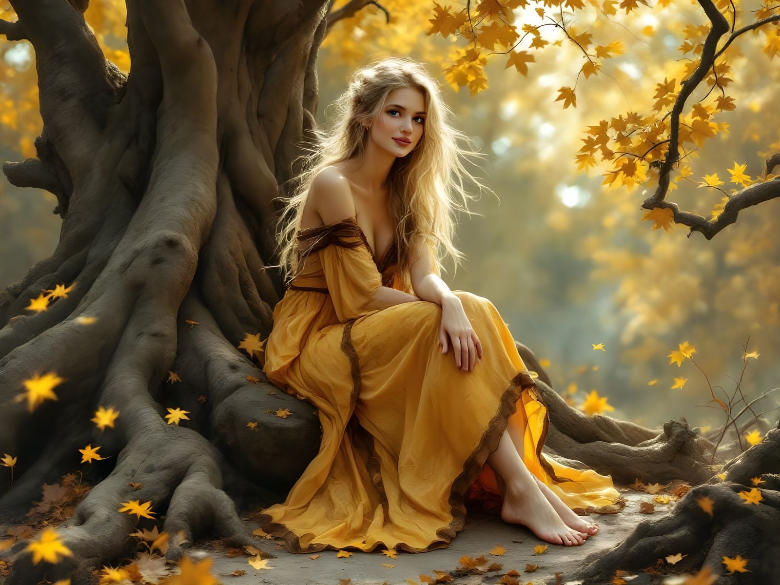 Norse Goddess in Autumn Dreamscape: Ethereal Art