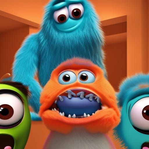 Blue Monster Cartoon in Pixar Style