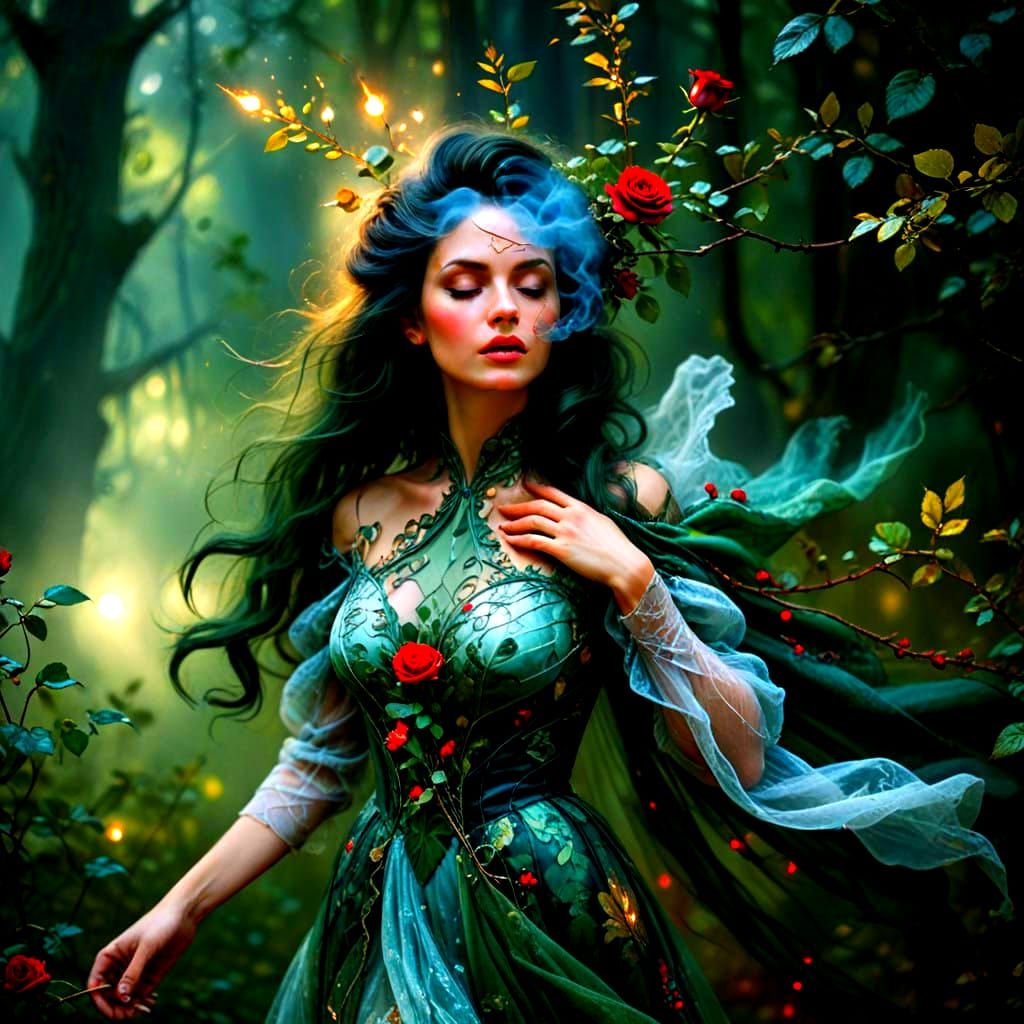 Mysterious Woman in Lavish Punk-Inspired Dress