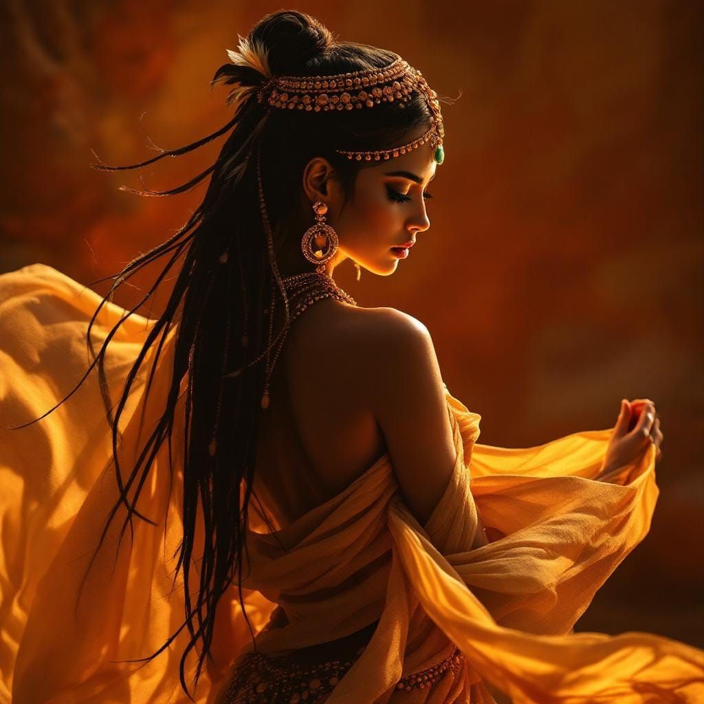 Mystical Tribal Dancer Silhouette in Expressionist Style