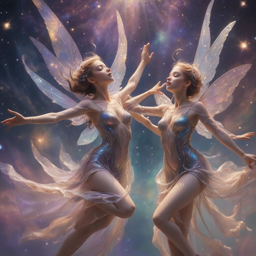 Starlight Sylphs: Ethereal beings with shimmering bodies mad...
