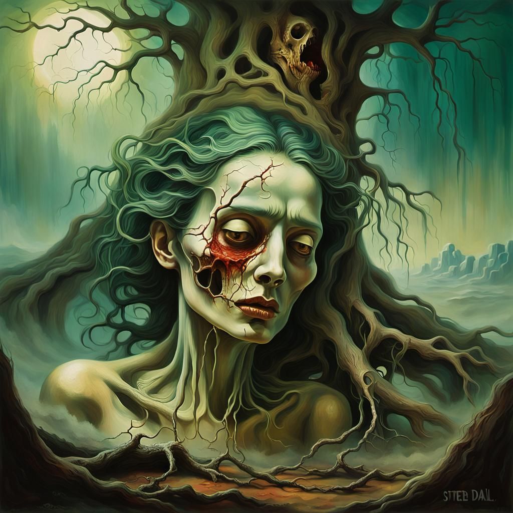 Surreal Woman Emerges From Cracked Skull