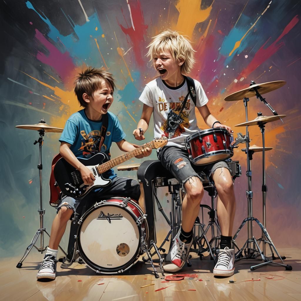 Hyperrealistic Boy and Girl Rock Duo