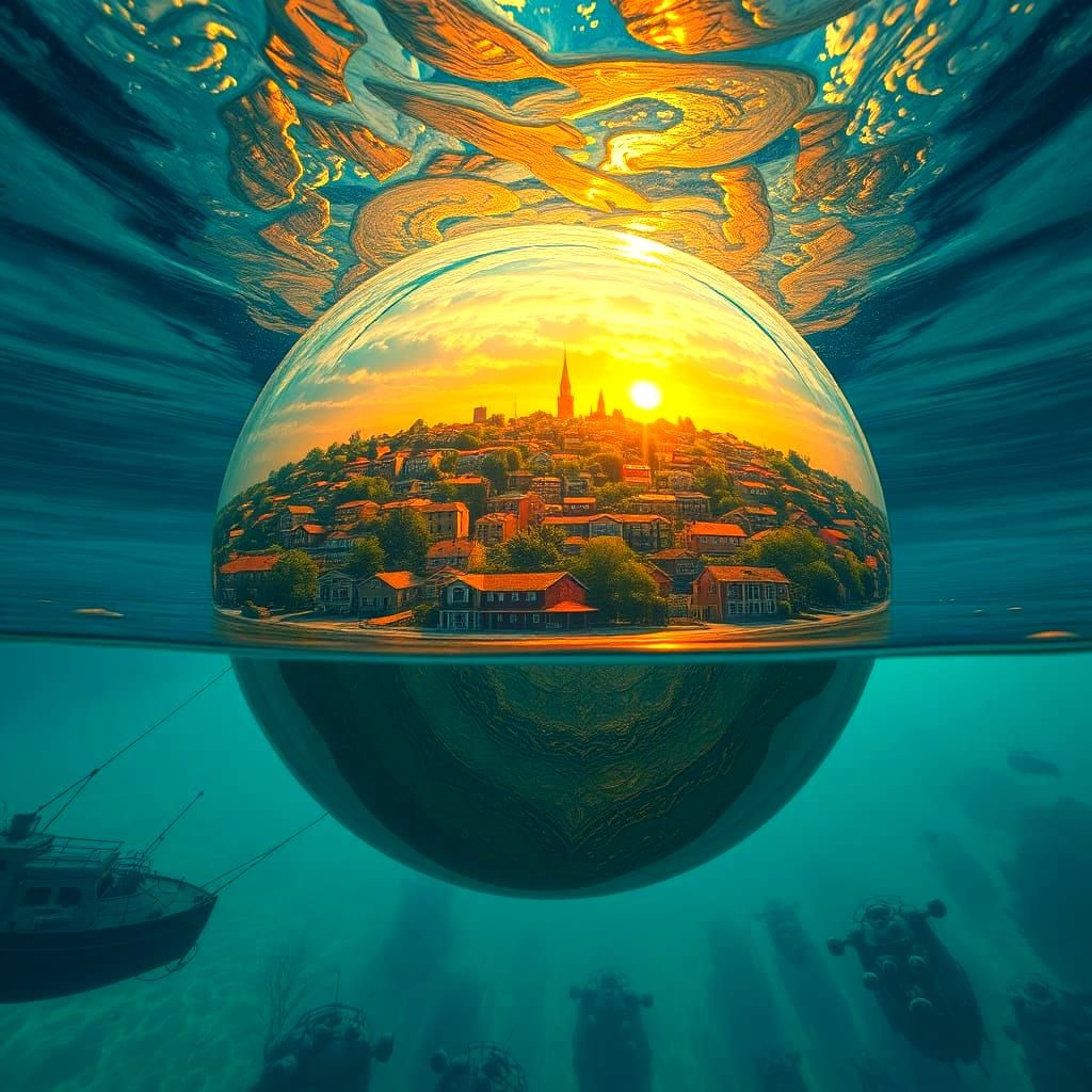 Suburban Town Undersea Dome in Vibrant Graffiti Art Style