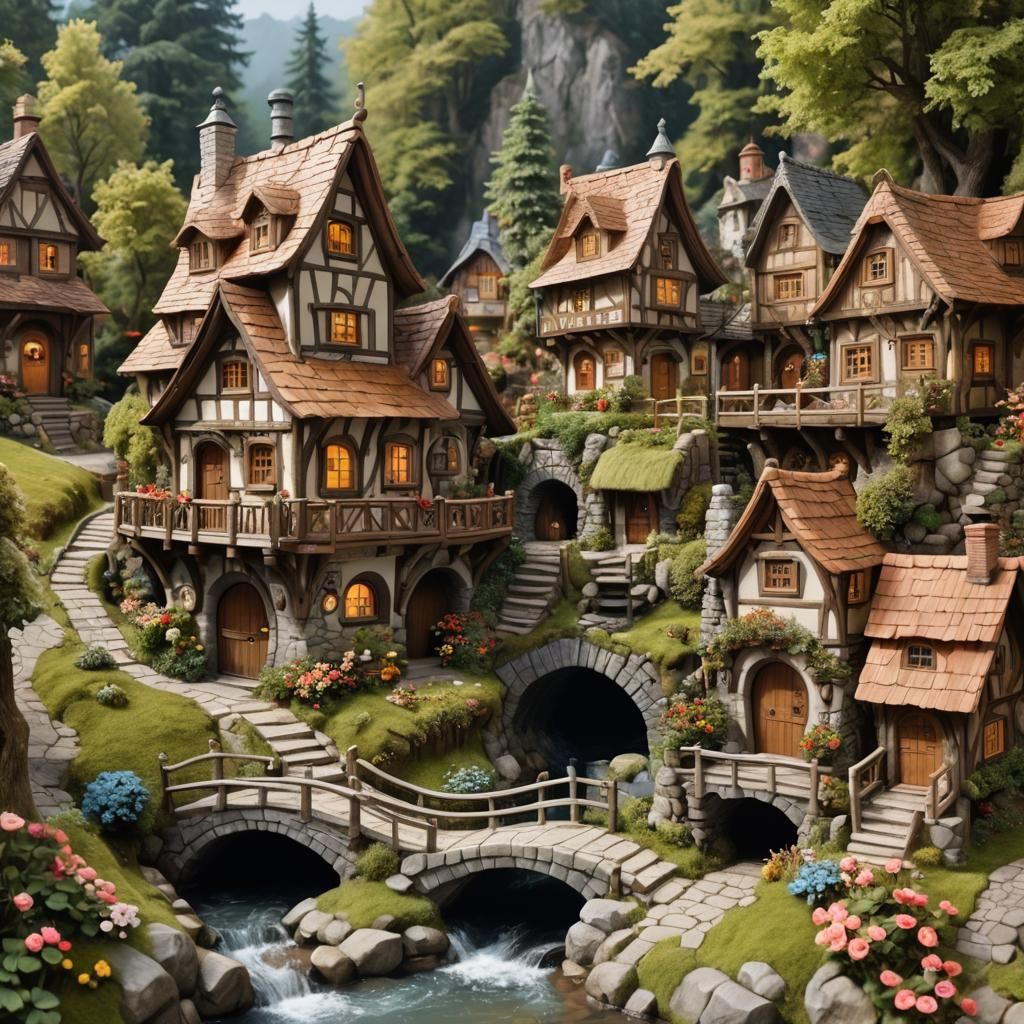 Enchanting Art Nouveau Miniature Alpine Village