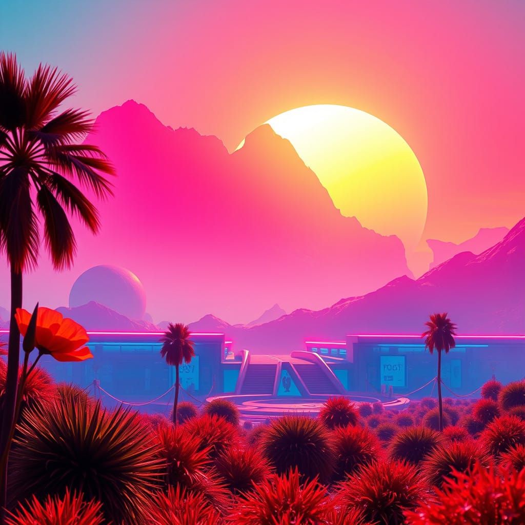 Triadic Futuristic Scene with Electric Blue, Poppy Red, and ...