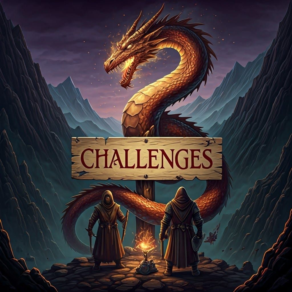 Majestic Dragon Coiled Around Challenge Sign