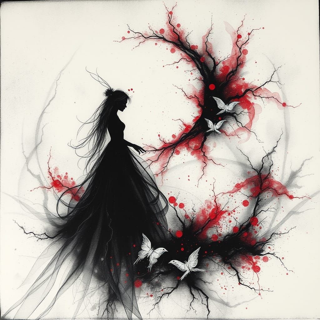 Mystical Rayograph with Red Blood Accents