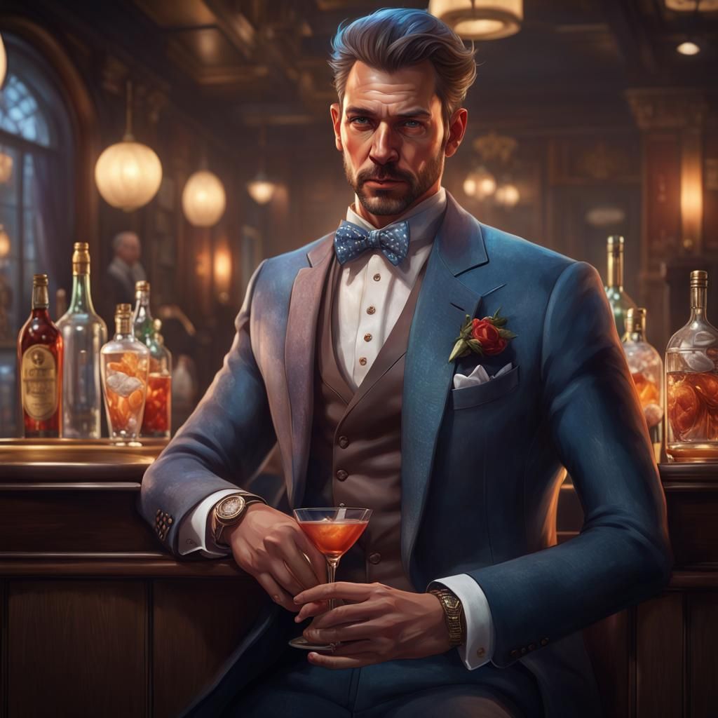 Dapper Man in Bar, Hyperrealistic Portrait