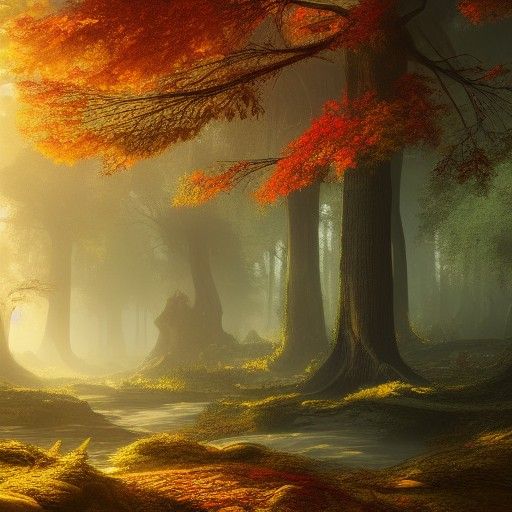 Sunshine Forest: Detailed Matte Autumn Painting
