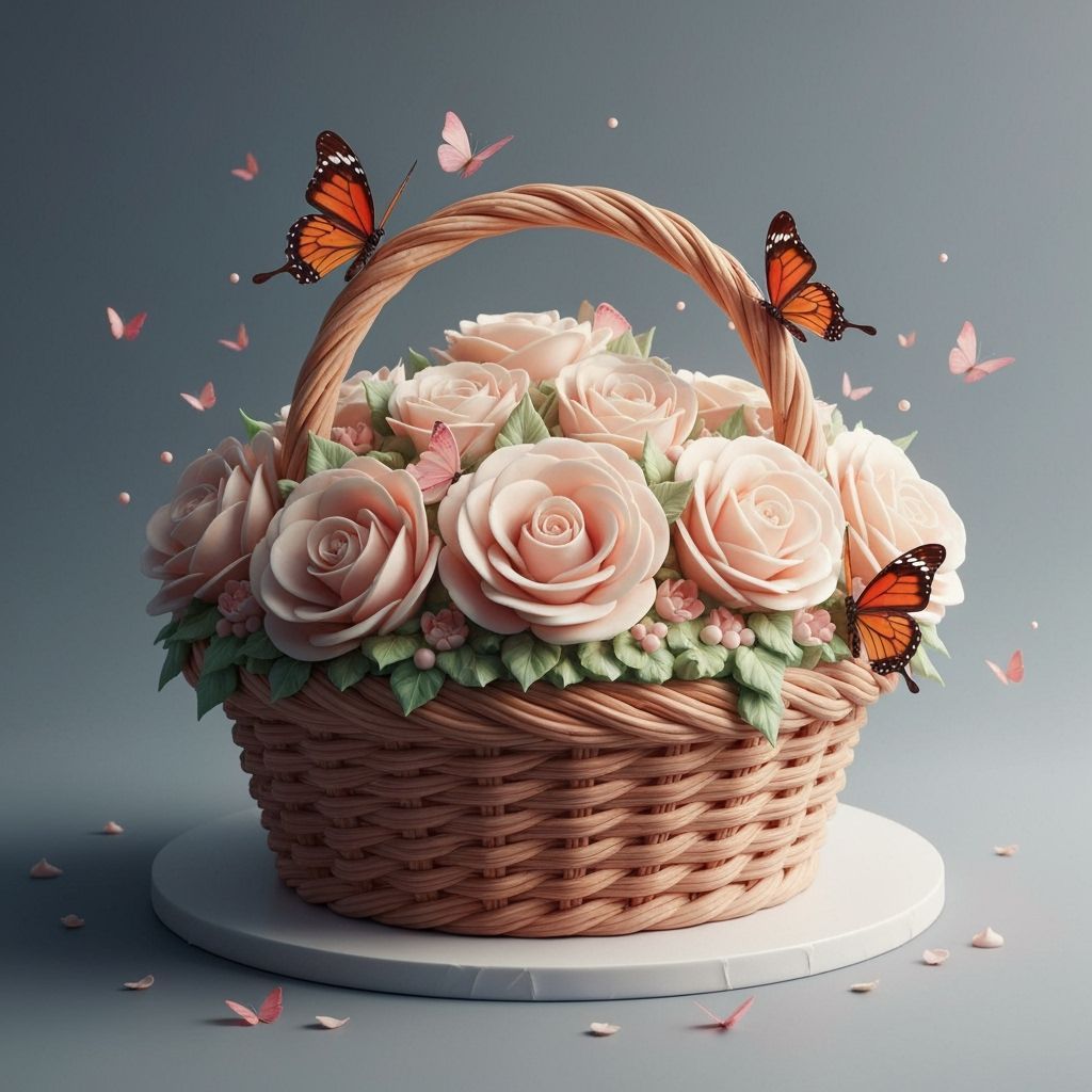 Hyperrealistic Cake Basket with Butterflies in 8K