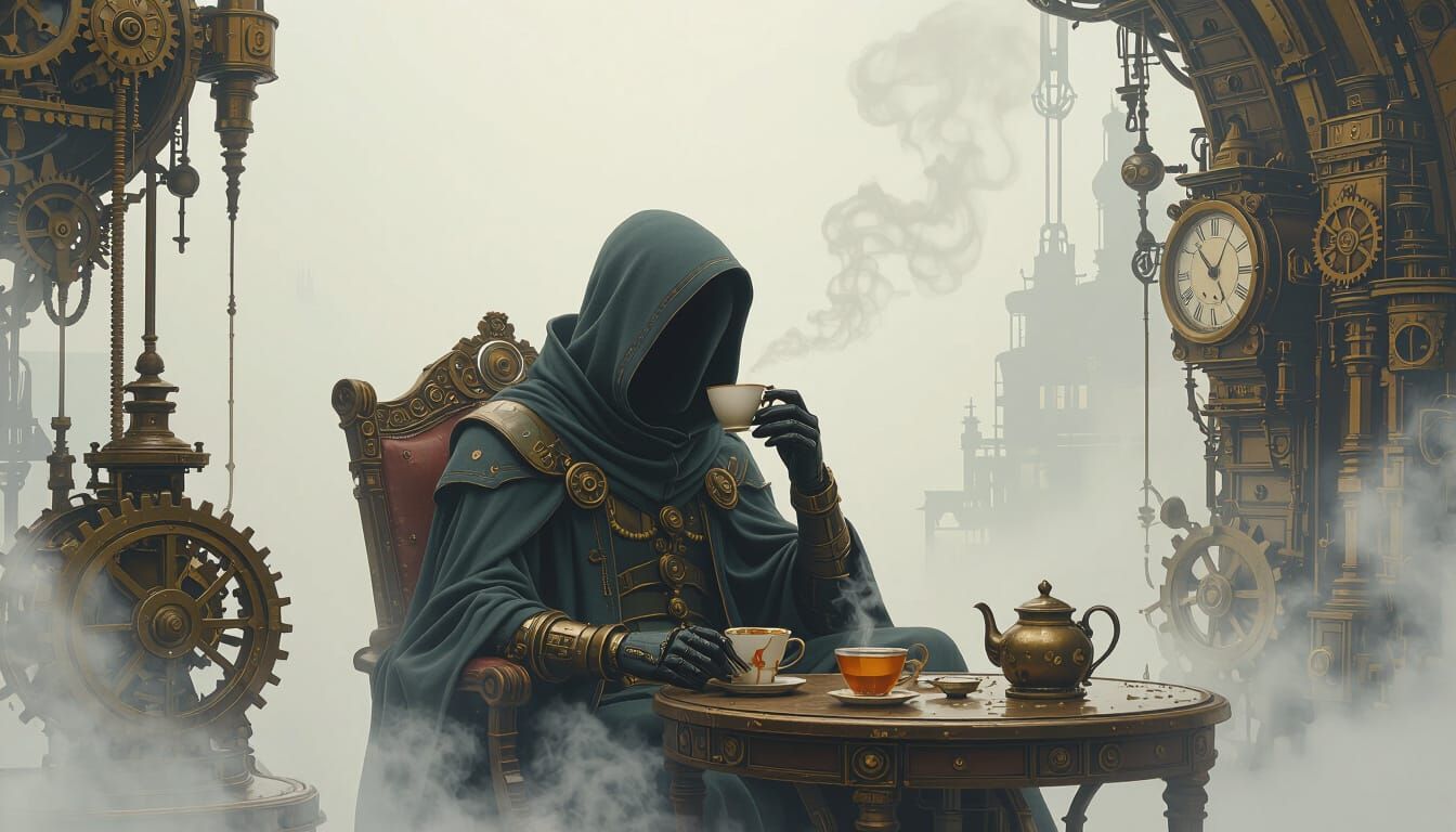 Steampunk Tea Ritual in Dreamlike Atmosphere
