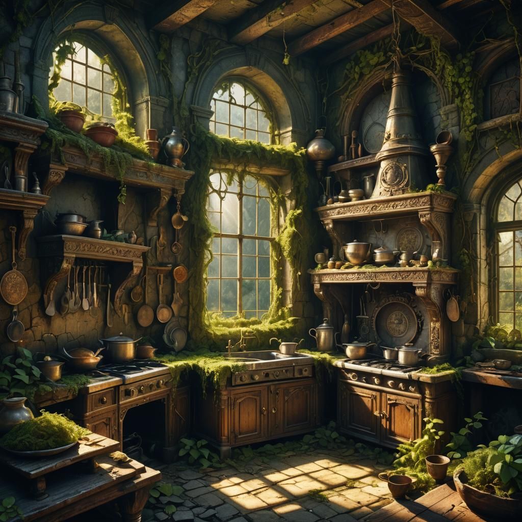 Abandoned Castle Kitchen in Vintage Fantasy Style