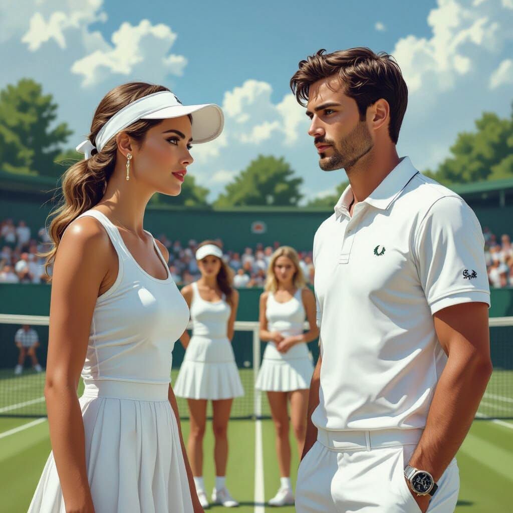 Wimbledon Tennis Match in Hyperrealistic Matte Painting Styl...